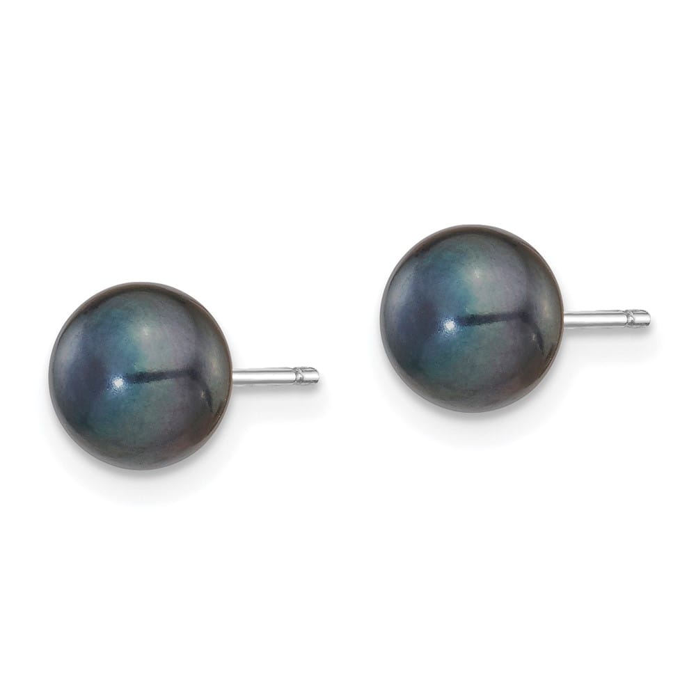 14K White Gold 6-7mm Black Button Freshwater Pearl Stud Post Earrings