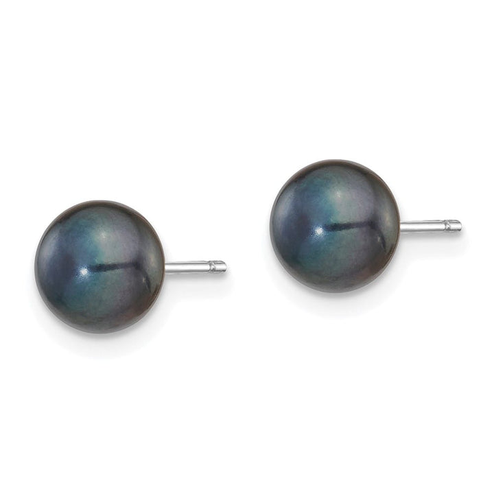 14K White Gold 6-7mm Black Button Freshwater Pearl Stud Post Earrings