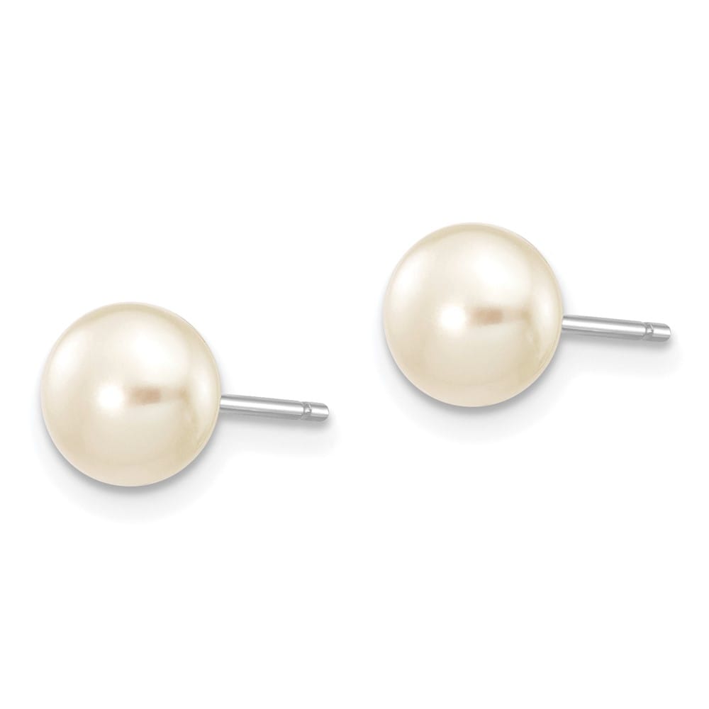 14K White Gold 6-7mm White Button Freshwater Pearl Stud Post Earrings
