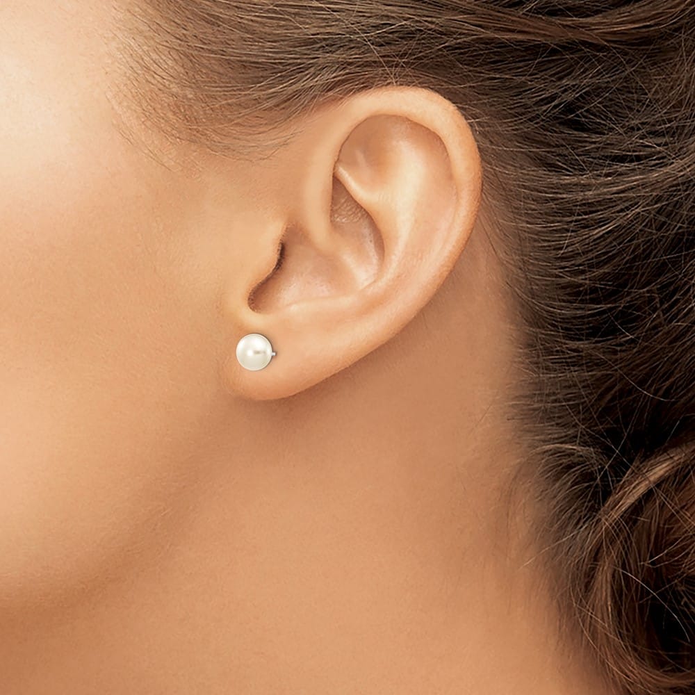 14K White Gold 6-7mm White Button Freshwater Pearl Stud Post Earrings
