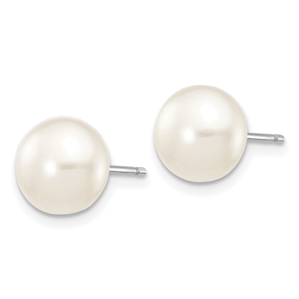 14K White Gold 7-8mm White Button Freshwater Pearl Stud Post Earrings