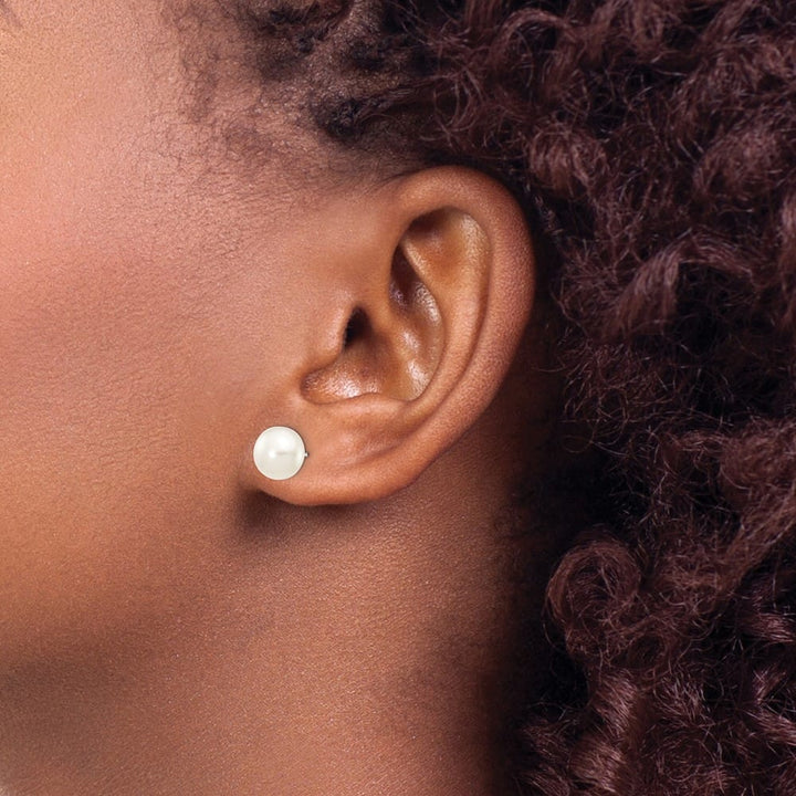 14K White Gold 7-8mm White Button Freshwater Pearl Stud Post Earrings