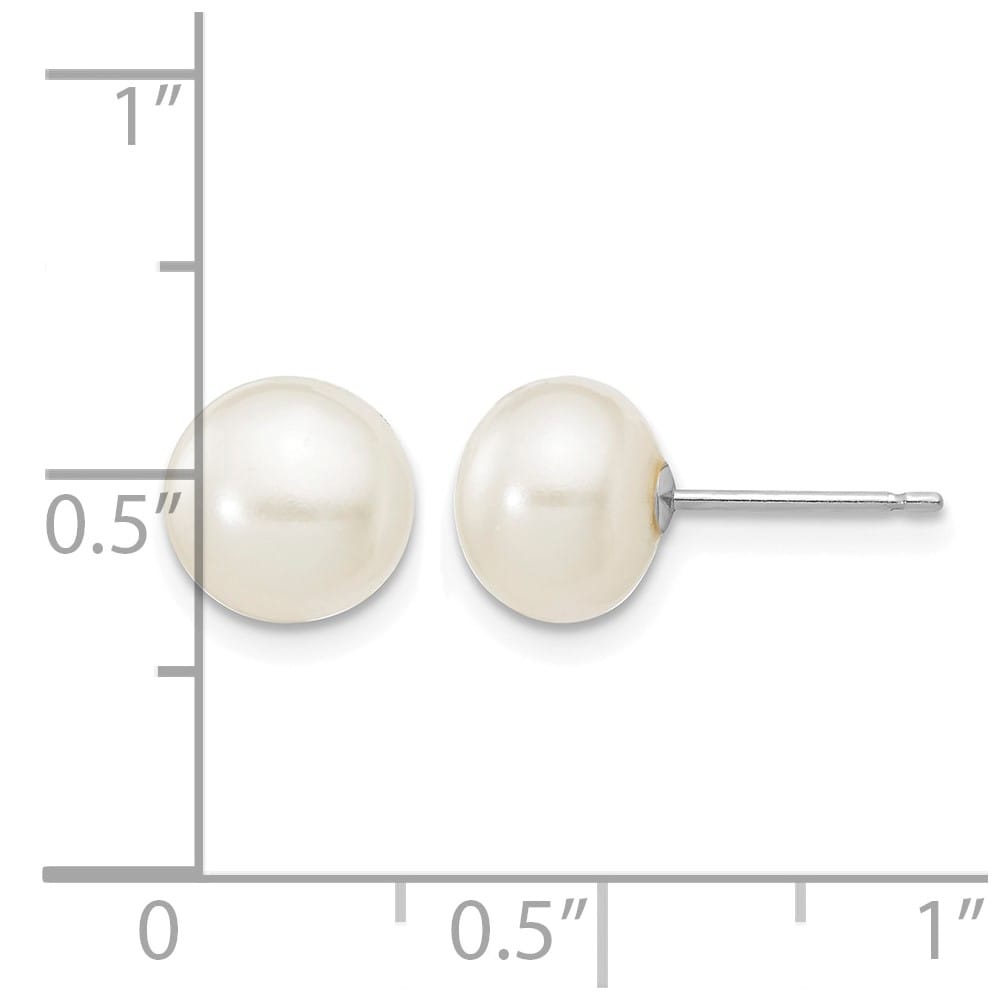 14K White Gold 7-8mm White Button Freshwater Pearl Stud Post Earrings