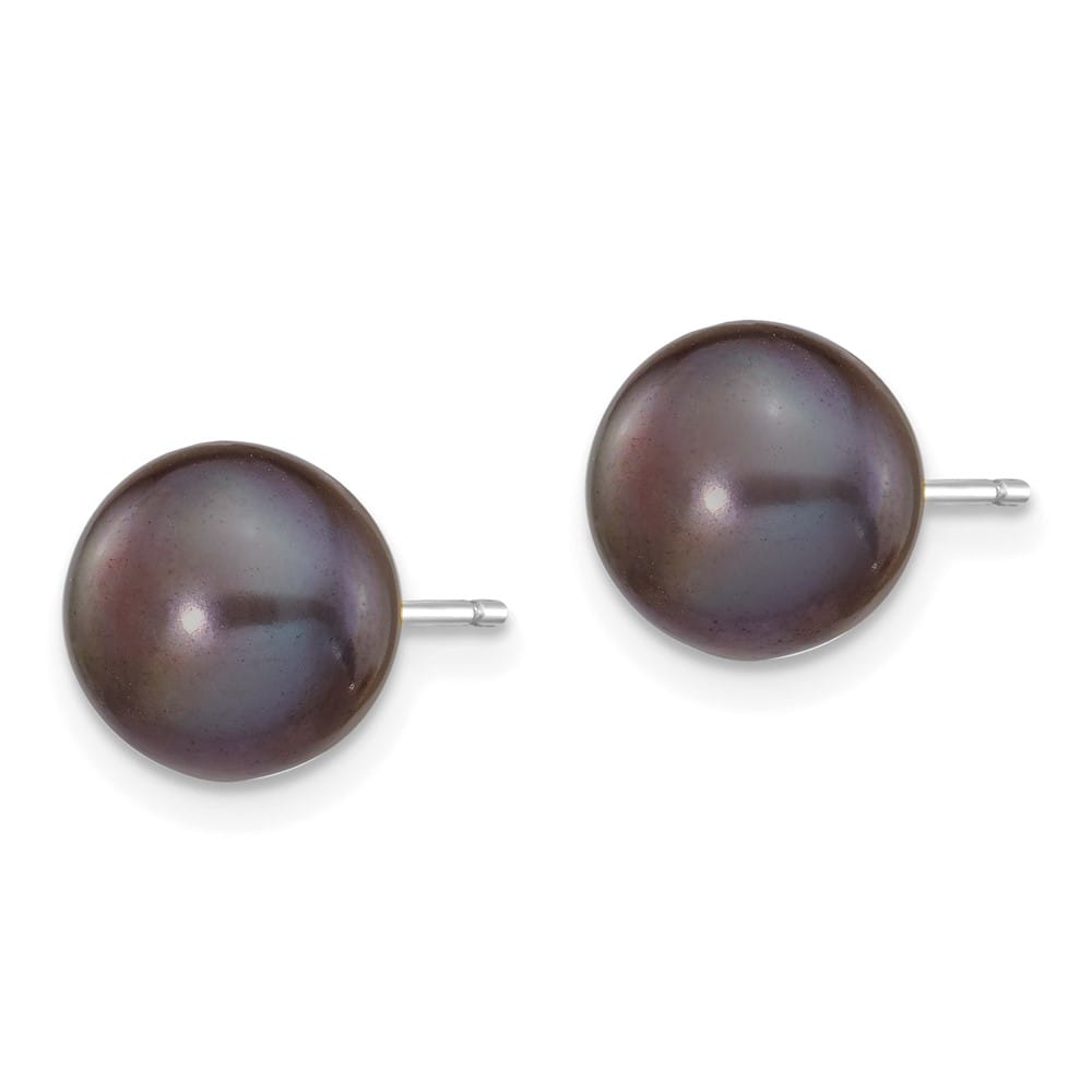 14K White Gold 8-9mm Black Button Freshwater Pearl Stud Post Earrings