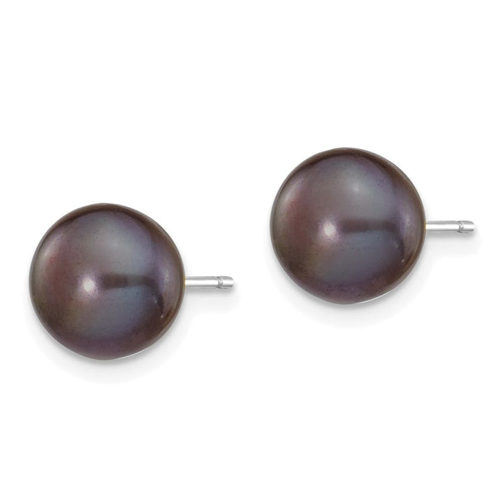 14K White Gold 8-9mm Black Button Freshwater Pearl Stud Post Earrings