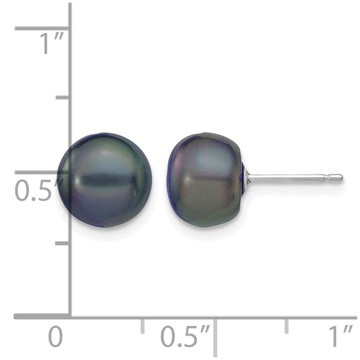 14K White Gold 8-9mm Black Button Freshwater Pearl Stud Post Earrings
