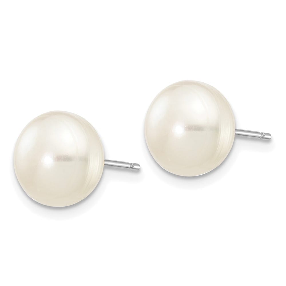 14K White Gold 8-9mm White Button Freshwater Pearl Stud Post Earrings