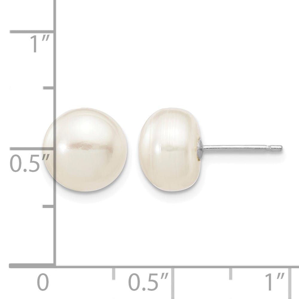 14K White Gold 8-9mm White Button Freshwater Pearl Stud Post Earrings