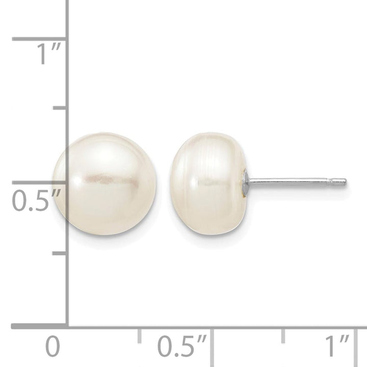 14K White Gold 8-9mm White Button Freshwater Pearl Stud Post Earrings