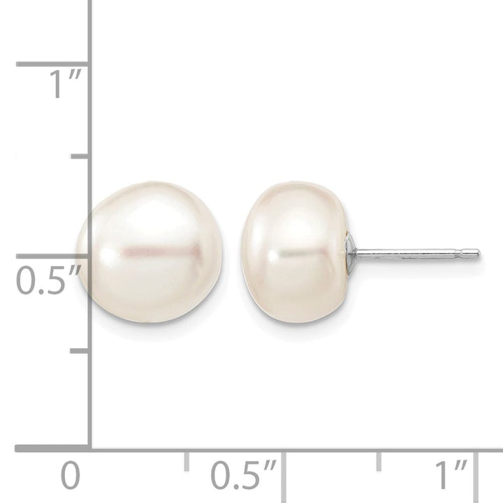 14K White Gold 9-10mm White Button Freshwater Pearl Stud Post Earrings