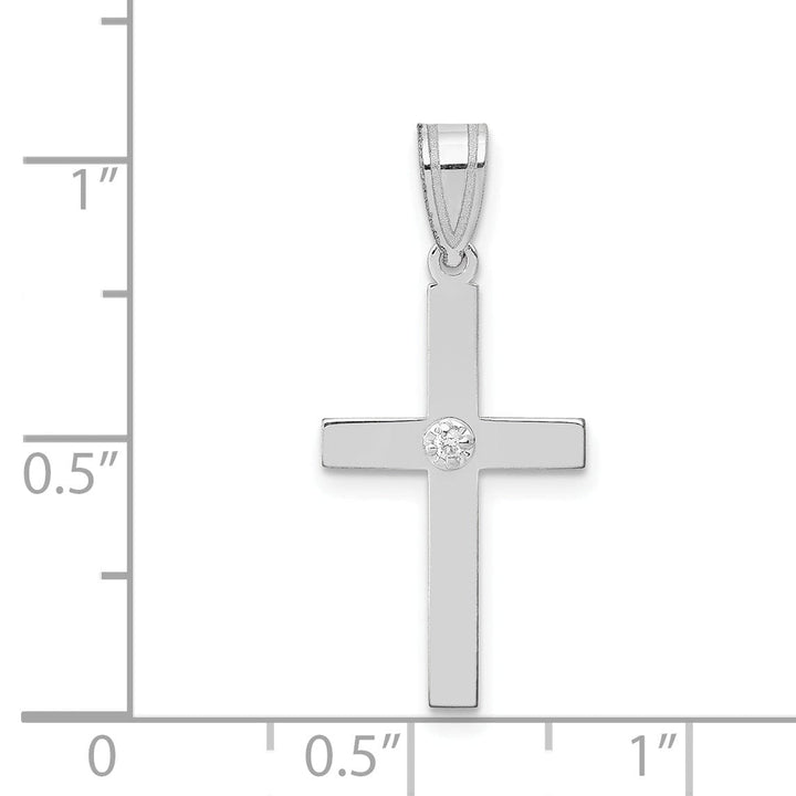 14k White Gold .01 CT Diamond Modern Design Cross Pendant