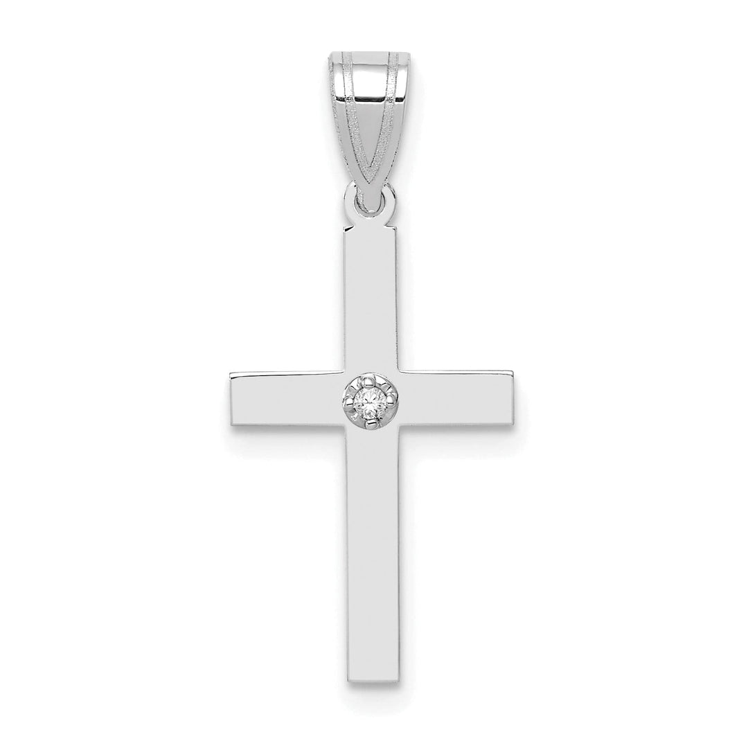 14k White Gold .01 CT Diamond Modern Design Cross Pendant