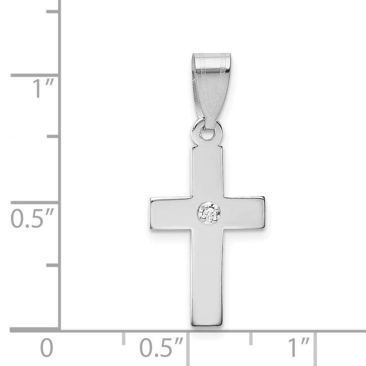14k White Gold Plain Design .01 CT Diamond Cross Pendant