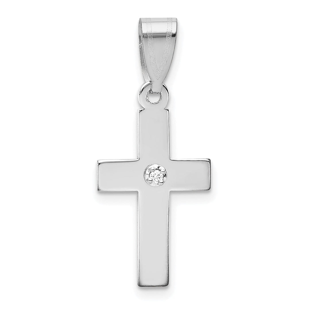 14k White Gold Plain Design .01 CT Diamond Cross Pendant