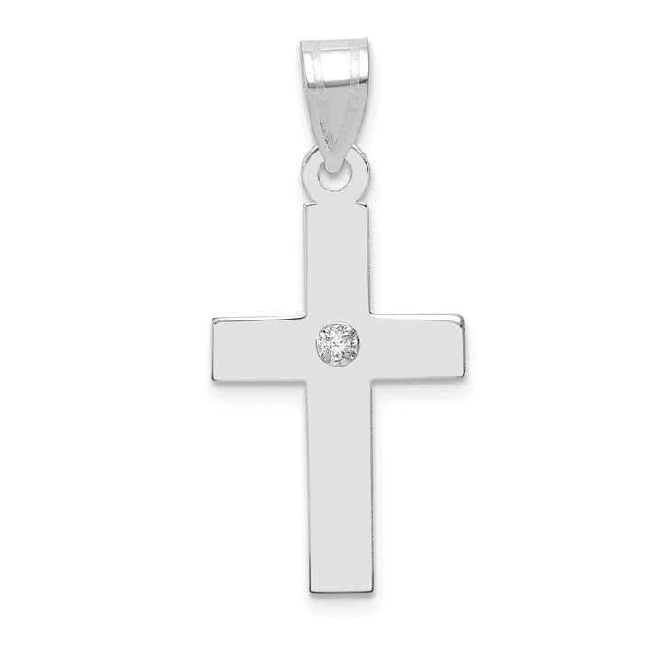 14k White Gold .02 CT Diamond Elegant Cross Pendant