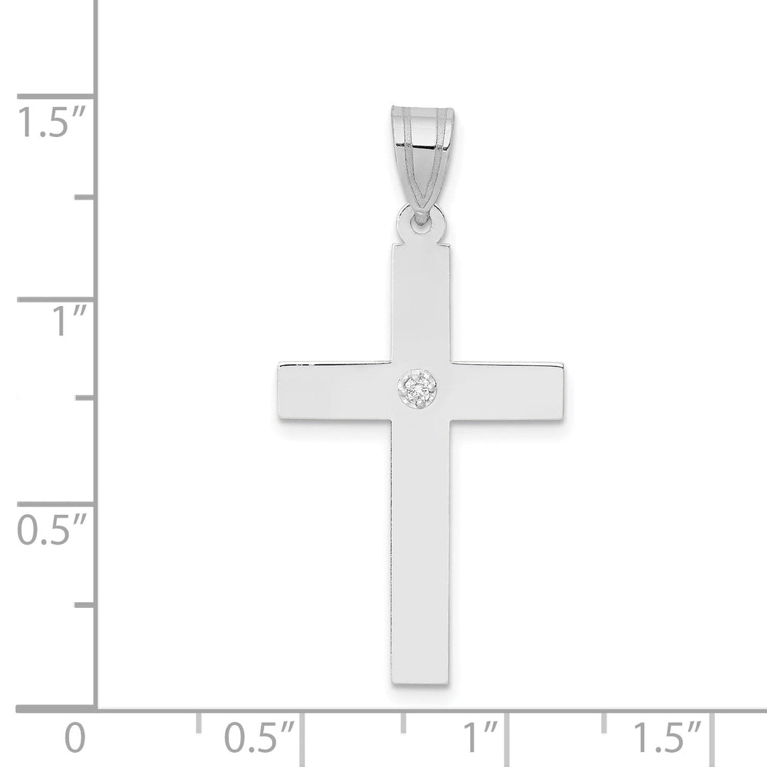 14k White Gold .02 CT Diamond Classic Design Cross Pendant