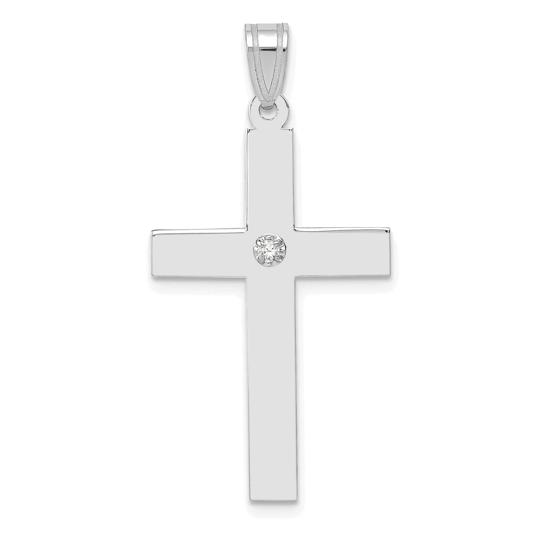 14k White Gold .02 CT Diamond Classic Design Cross Pendant