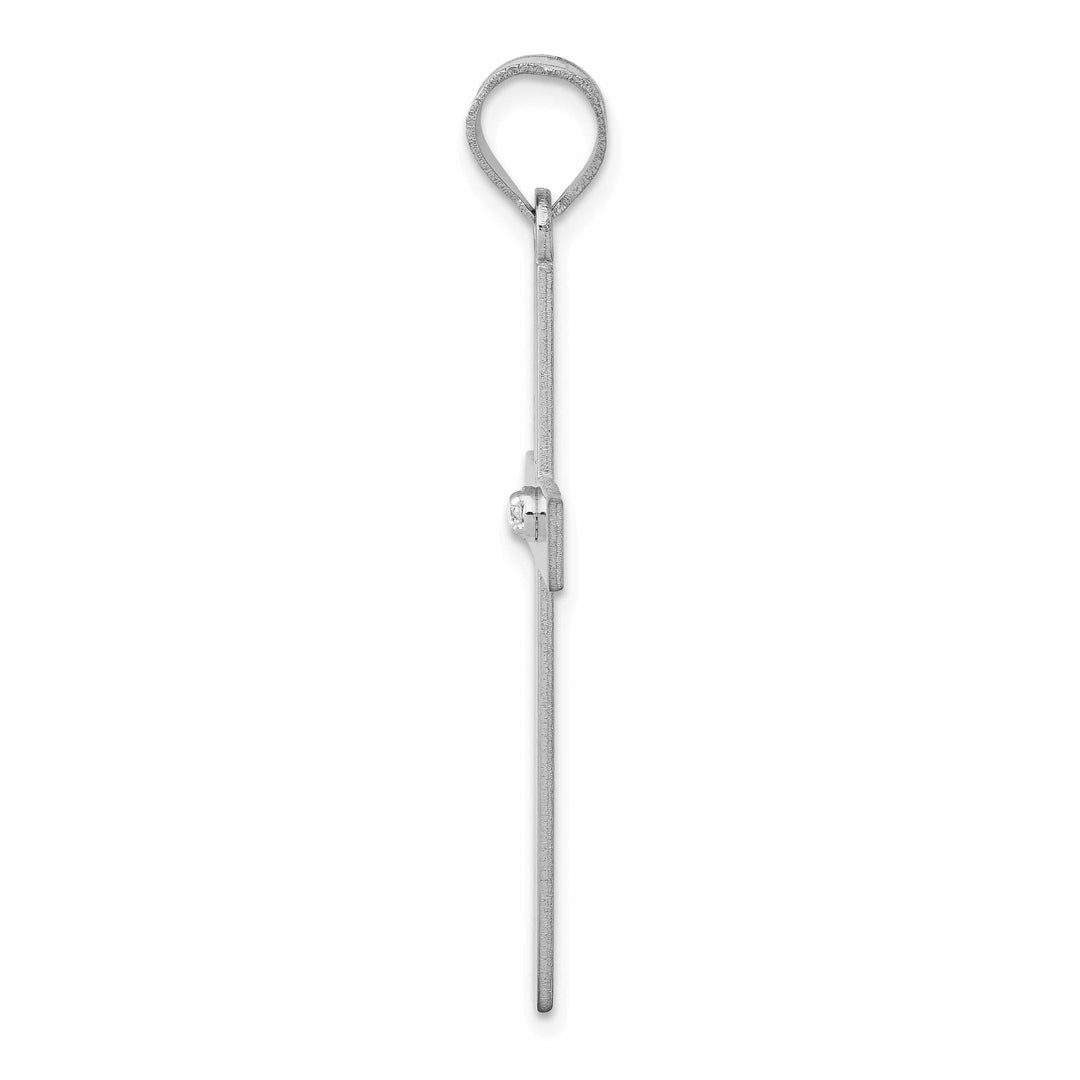 14k White Gold .02 CT Diamond  Polished Cross Pendant