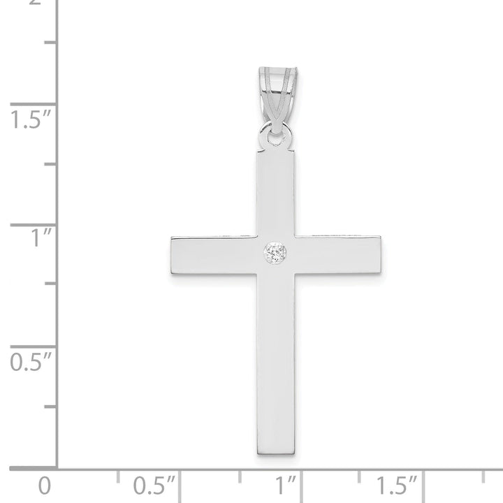 14k White Gold .02 CT Diamond  Polished Cross Pendant