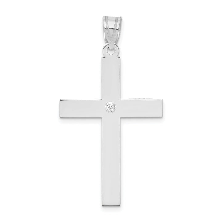 14k White Gold .02 CT Diamond  Polished Cross Pendant