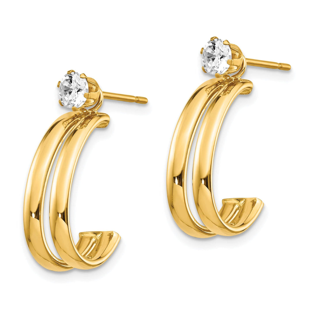 14K Yellow Gold Polished J-Hoop Jackets 4mm C.Z Stud Earrings
