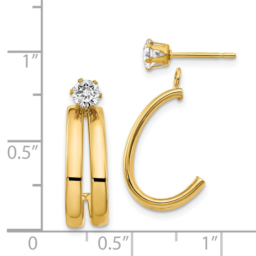 14K Yellow Gold Polished J-Hoop Jackets 4mm C.Z Stud Earrings