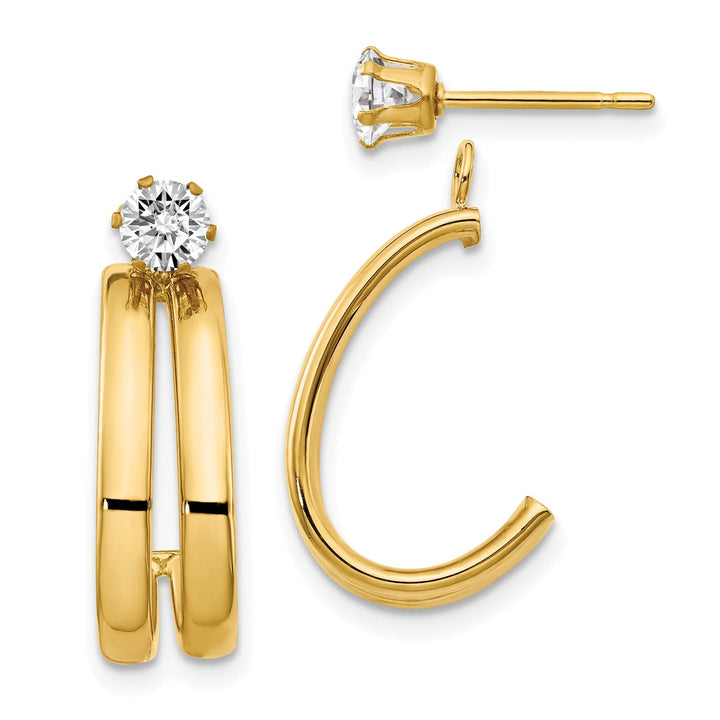 14K Yellow Gold Polished J-Hoop Jackets 4mm C.Z Stud Earrings