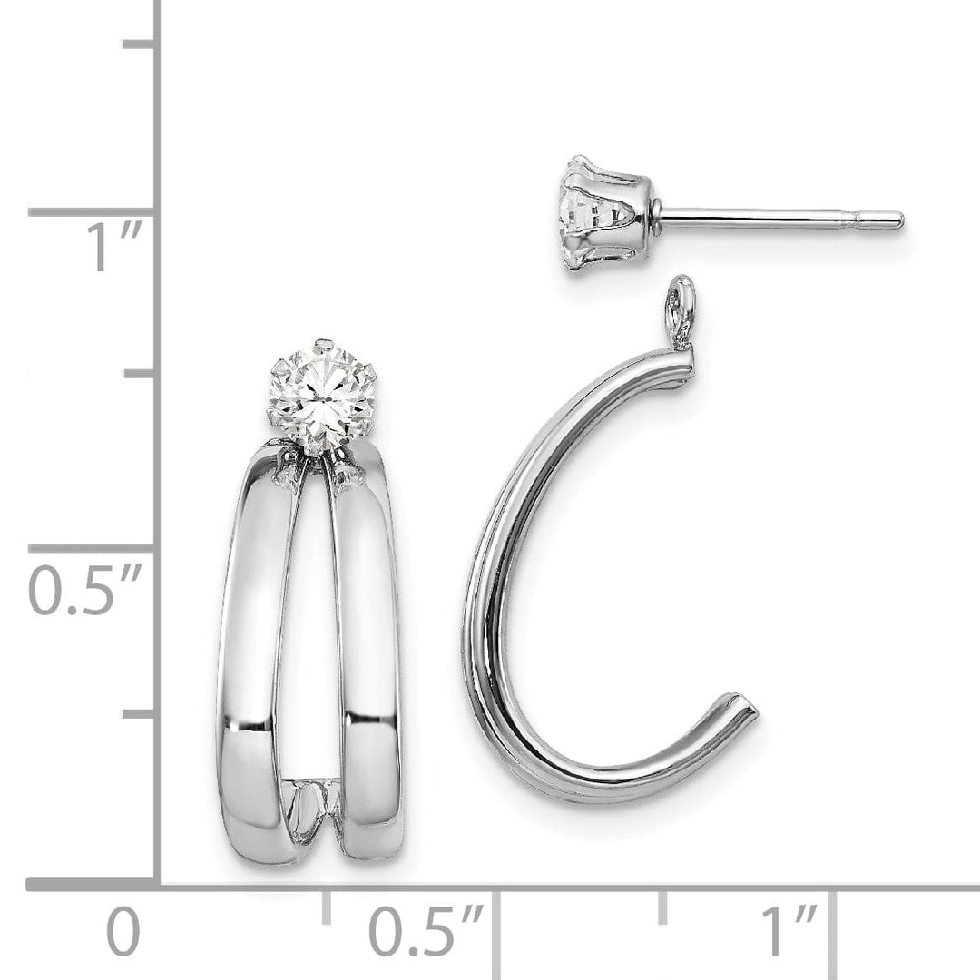 14K White Gold Polished J-Hoop Jackets C.Z 4mm Stud Earrings