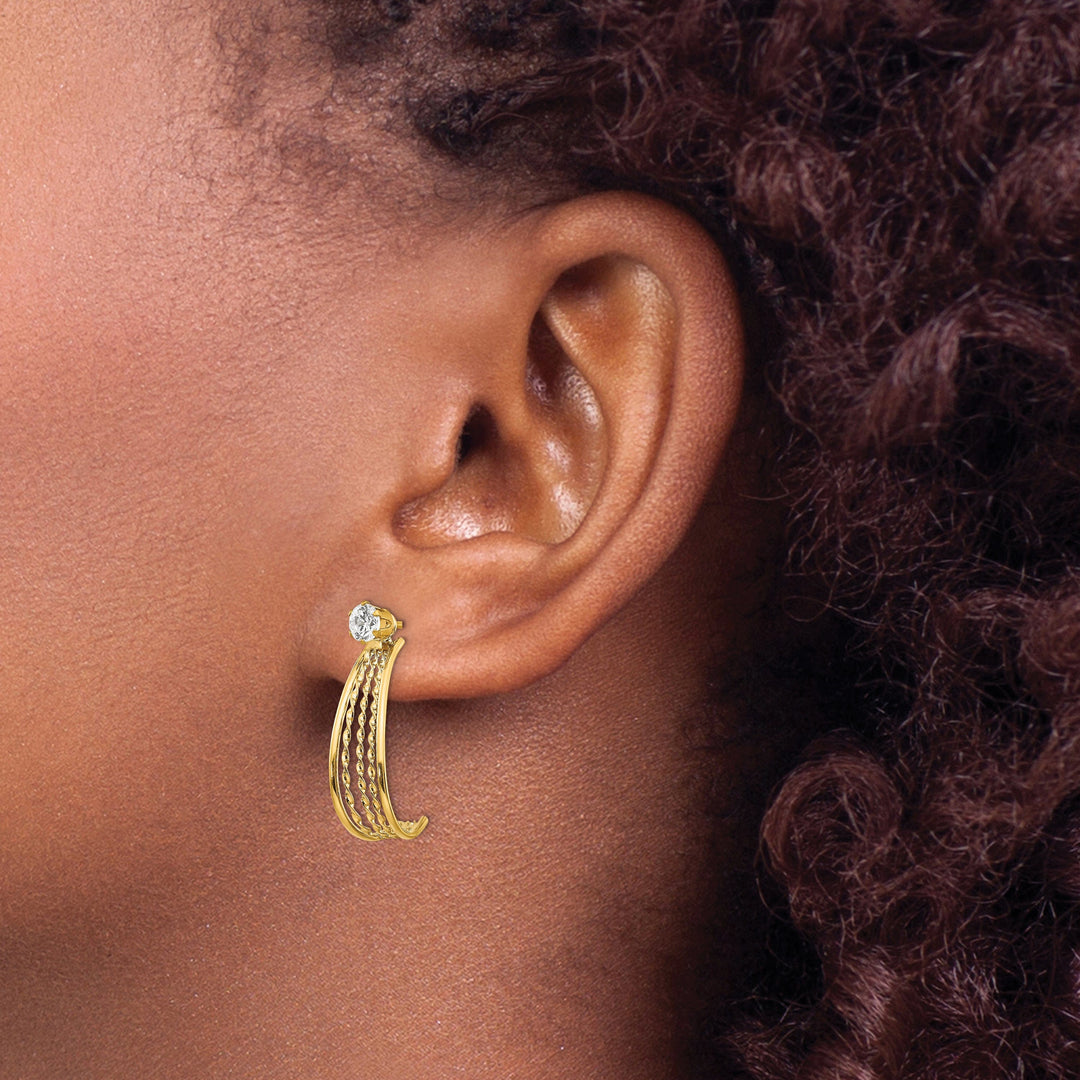 14K Yellow Gold J-Hoop Jackets with 4mm C.Z Stud Earrings