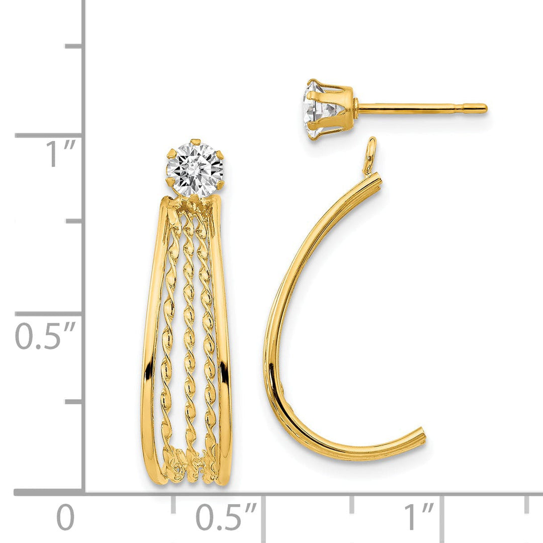 14K Yellow Gold J-Hoop Jackets with 4mm C.Z Stud Earrings