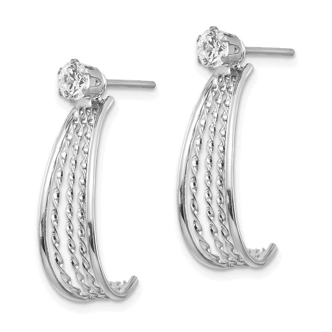 14K White Gold Polished J-Hoop Jackets 4mm C.Z Stud Earrings