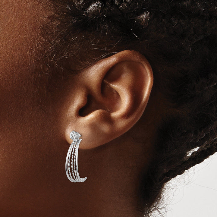 14K White Gold Polished J-Hoop Jackets 4mm C.Z Stud Earrings