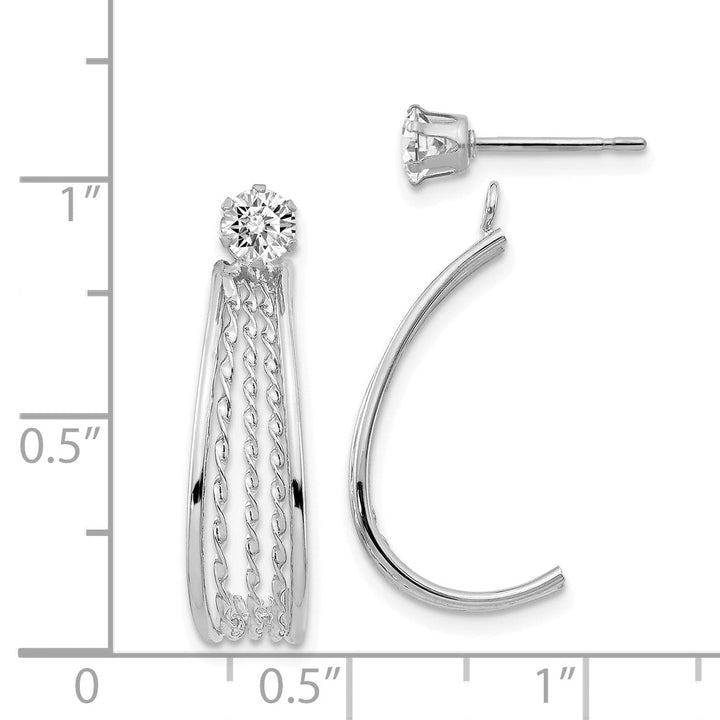 14K White Gold Polished J-Hoop Jackets 4mm C.Z Stud Earrings