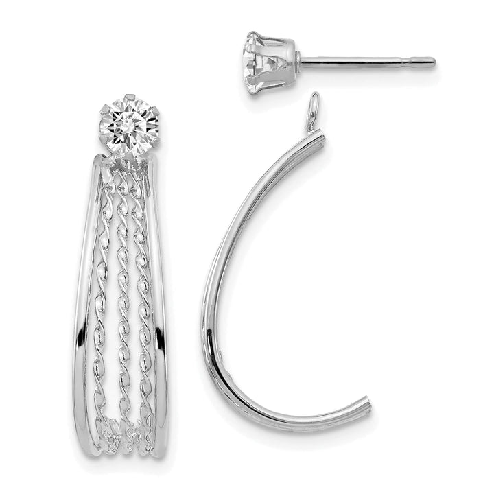 14K White Gold Polished J-Hoop Jackets 4mm C.Z Stud Earrings