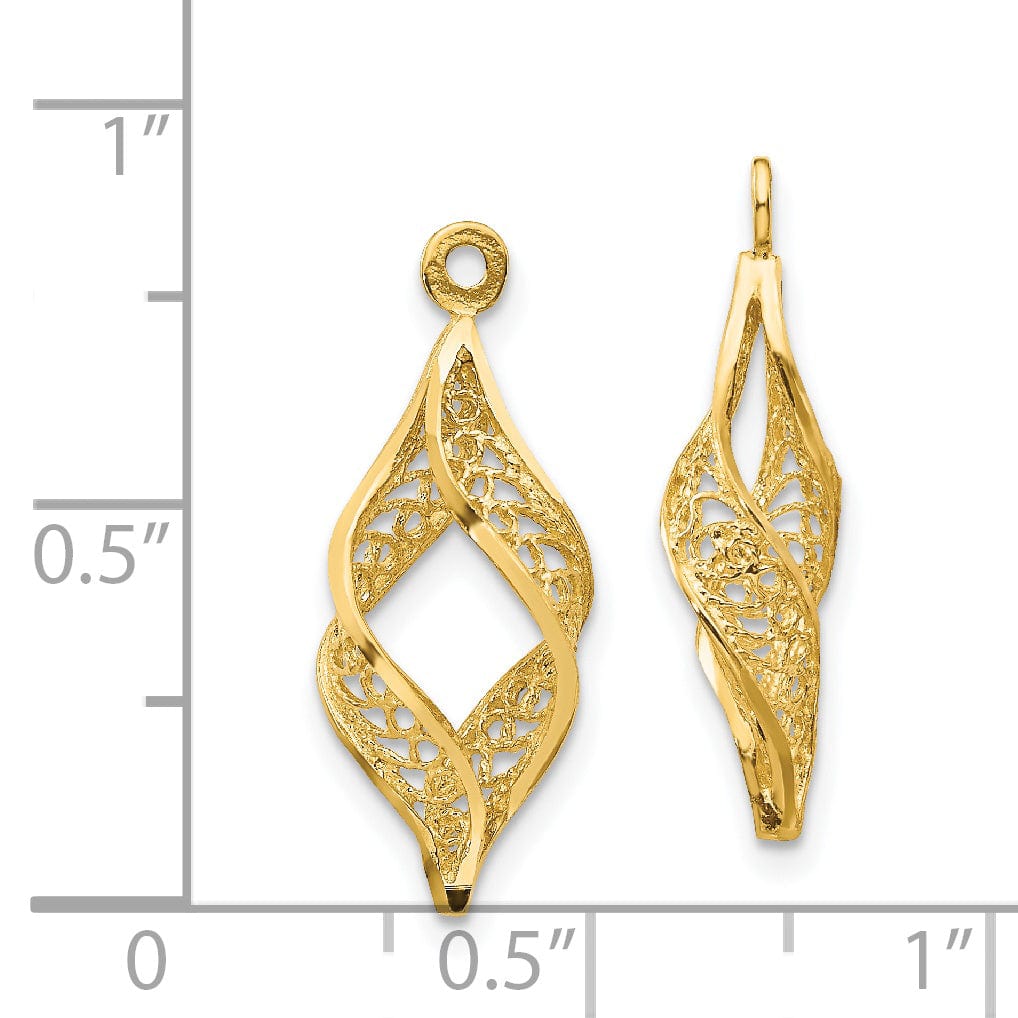 14k Yellow Gold Polished Filigree Swirl Design Earring Jackets