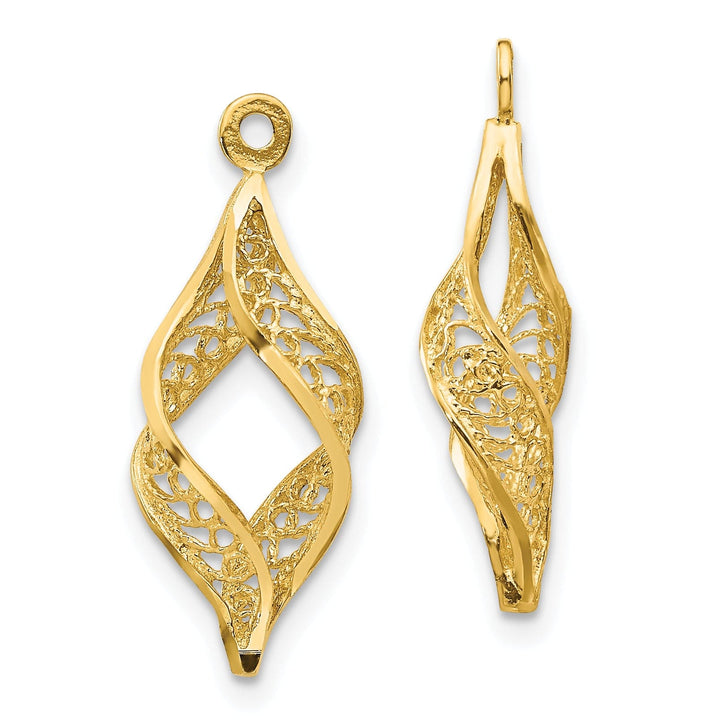 14k Yellow Gold Polished Filigree Swirl Design Earring Jackets