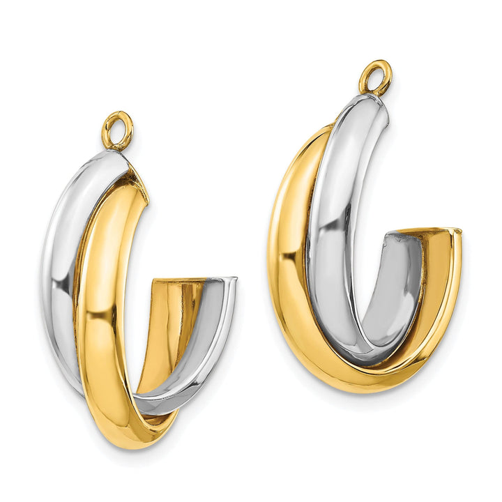 14k Two Tone Gold Polished Double J-Hoop Earring Jackets