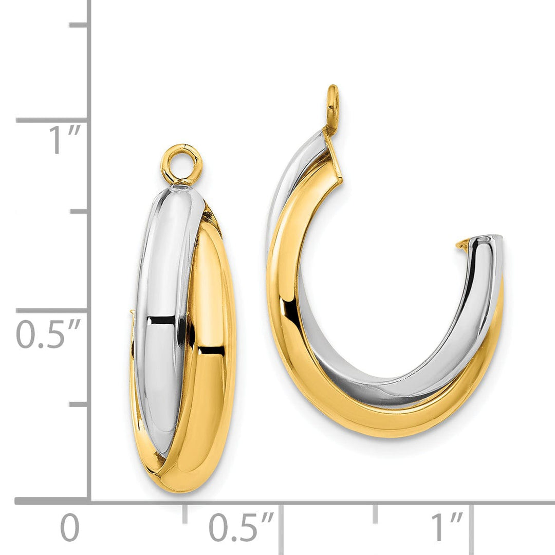 14k Two Tone Gold Polished Double J-Hoop Earring Jackets