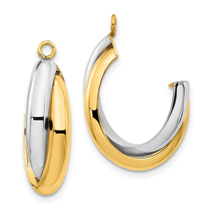 14k Two Tone Gold Polished Double J-Hoop Earring Jackets