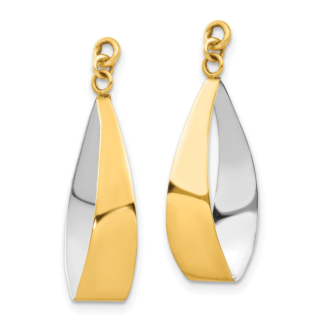 14k Two Tone Gold Polished Reversible Oval Hoop Dangle Earring Jackets