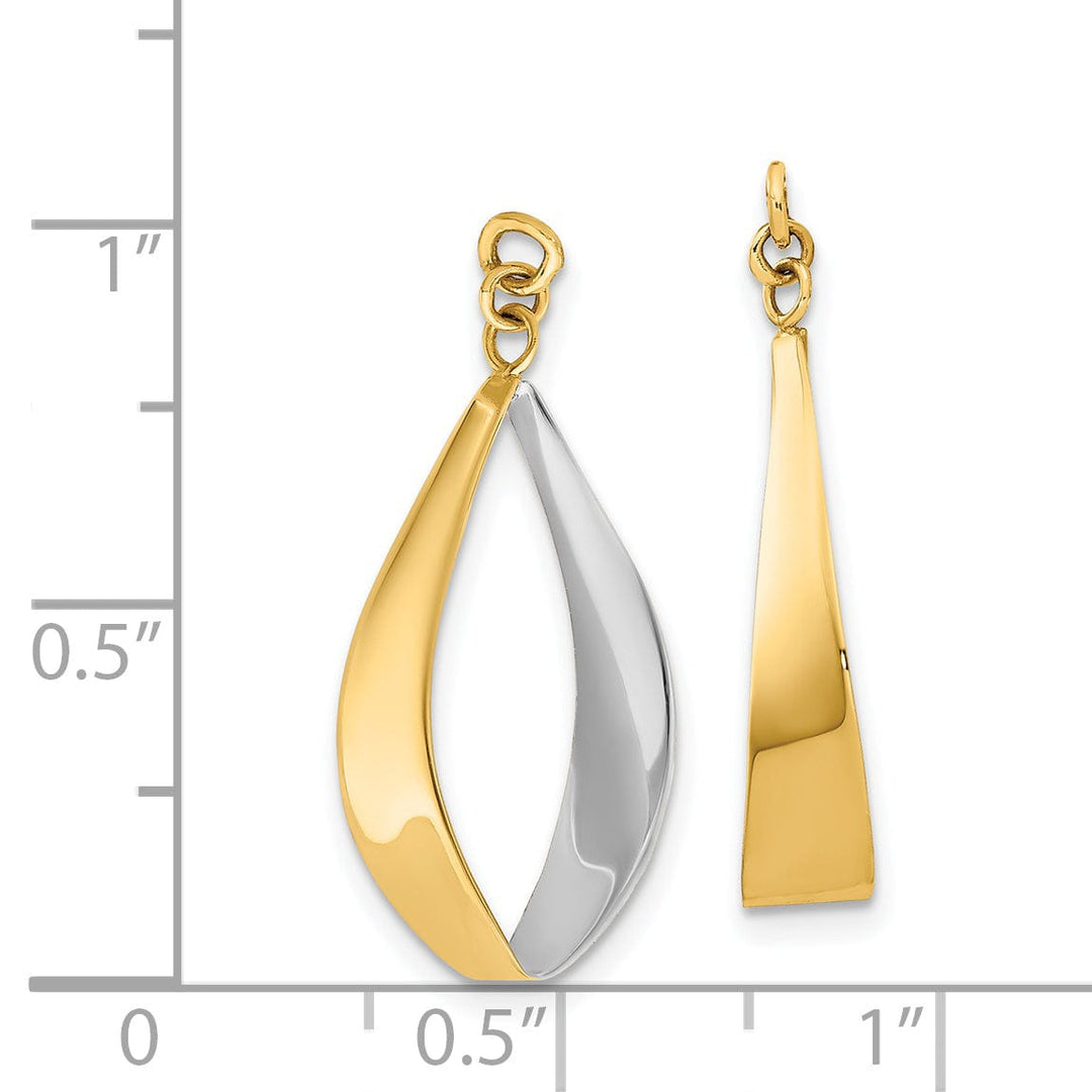 14k Two Tone Gold Polished Reversible Oval Hoop Dangle Earring Jackets