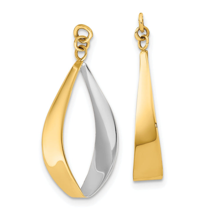 14k Two Tone Gold Polished Reversible Oval Hoop Dangle Earring Jackets