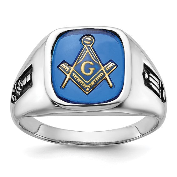 14k White Gold Men's Masonic Ring