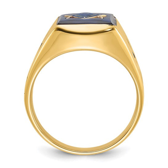 14k Yellow Gold Men's blue spinel Masonic Ring