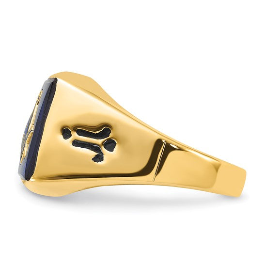 14k Yellow Gold Men's blue spinel Masonic Ring