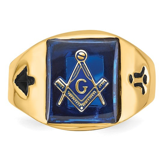 14k Yellow Gold Men's blue spinel Masonic Ring