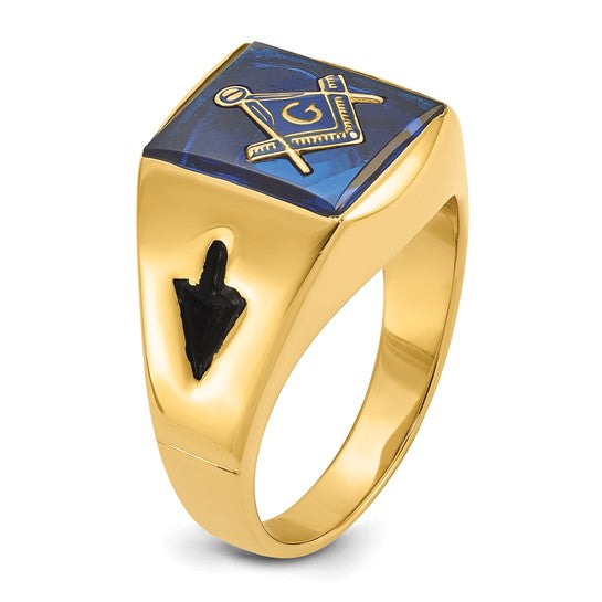 14k Yellow Gold Men's blue spinel Masonic Ring