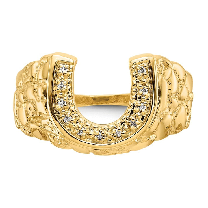 14k Yellow Gold 1/20 Carat Diamond Horseshoe Nugget Men's Ring