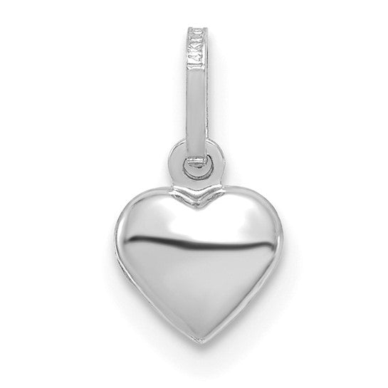 14K White Gold Polished 3-D Design Heart Charm Pendant