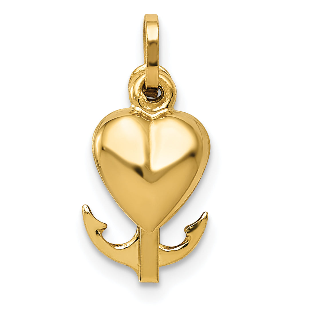 14k Yellow Gold Faith, Hope & Charity Heart Cross Anchor Pendant